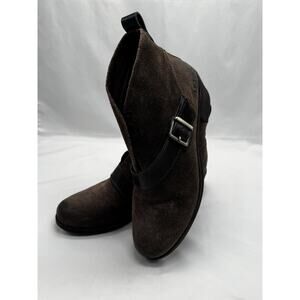 Ugg Wright Belted Shearling Lined Boot Brown Suede Leather Heel Womens Sz 8.5